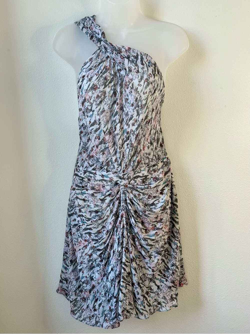 IRO Petals One Shoulder Ruched Floral Mini Dress Size 36/ Small